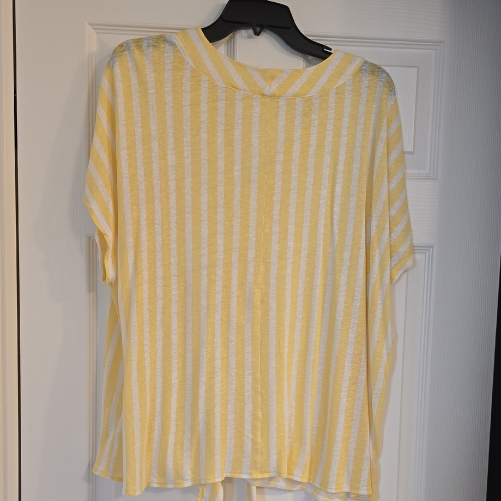 Michael Kors Yellow and White Striped Button Down Shirt with Tie Front - Picture 3 of 3